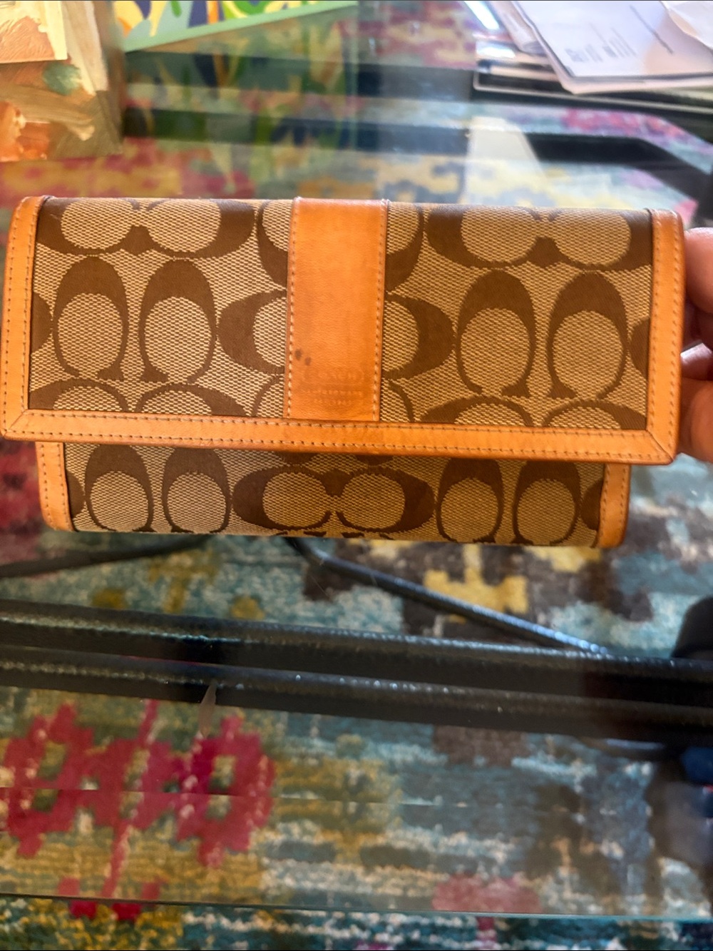 Coach Signature Canvas Continental Wallet in Brown/Tan